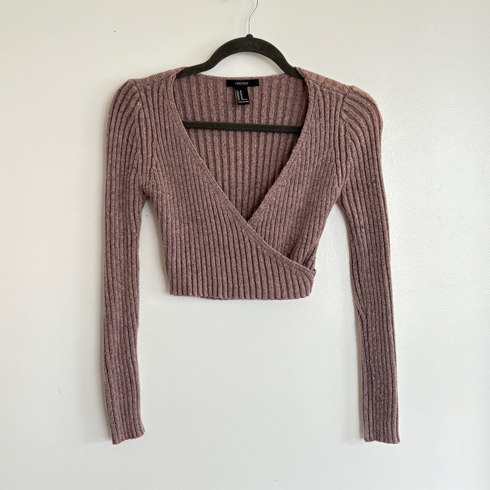 Forever 21 Mauve Ribbed Wrap Top